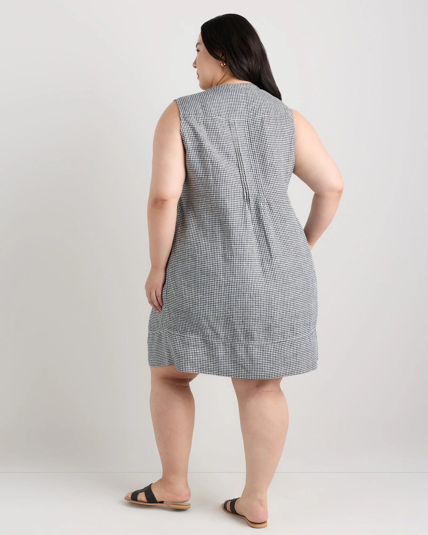 100% European Linen Sleeveless Swing Dress - 1X / Bayberry Olive