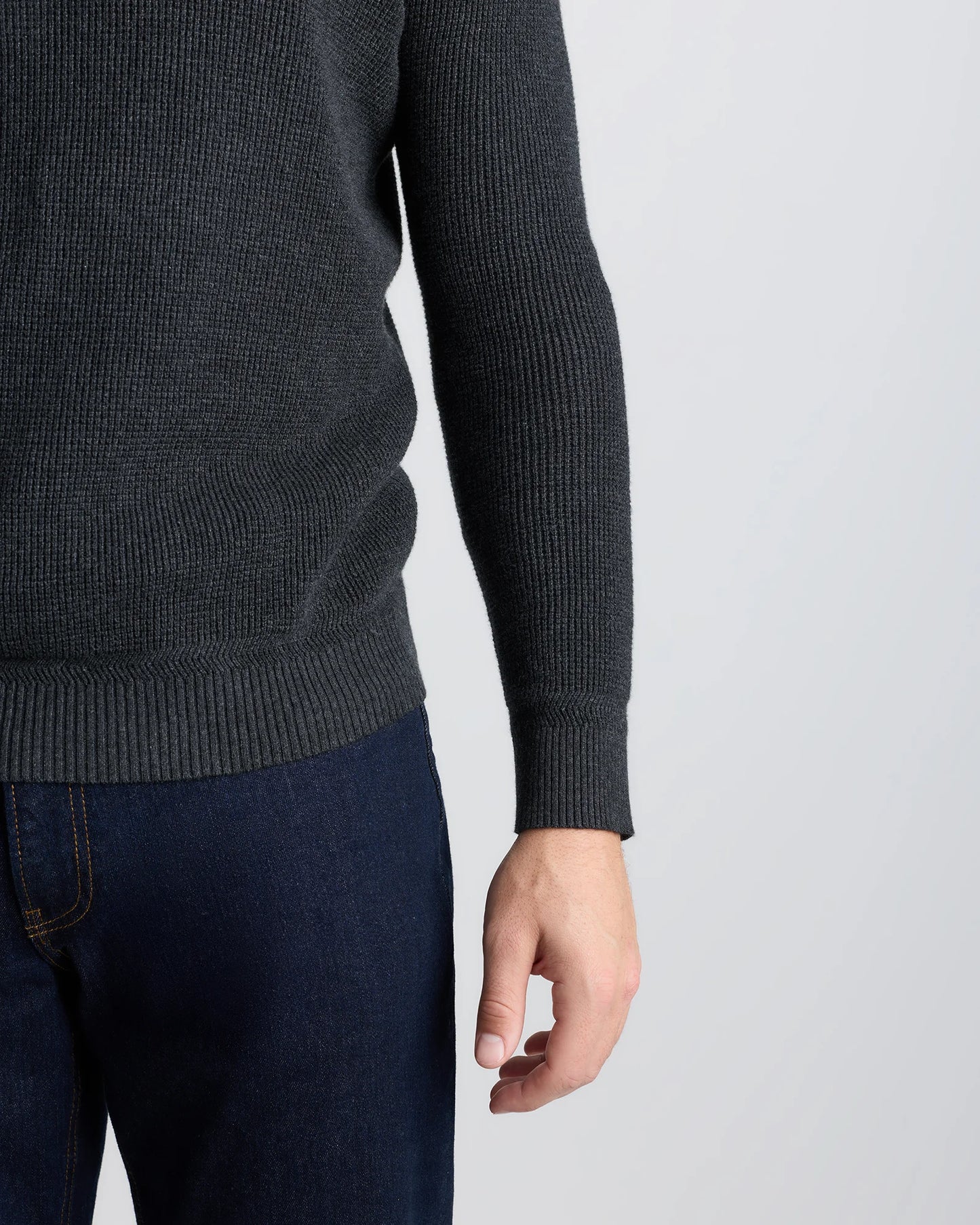 Organic Cotton Cashmere Waffle Crewneck Sweater - S / Bayberry Olive