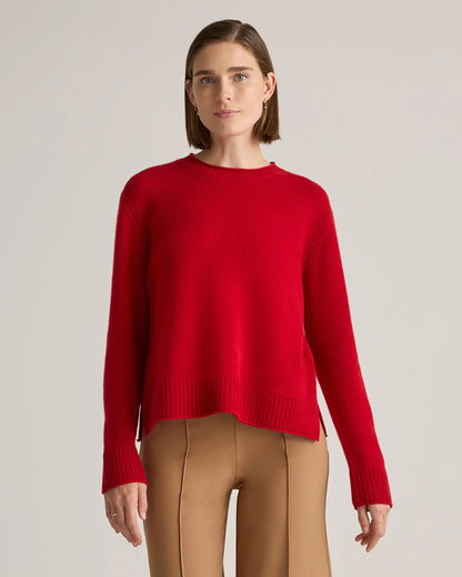 Mongolian Cashmere Boxy Crewneck Sweater - XS / Faded Denim/Brown/Ivory Variegated Stripe