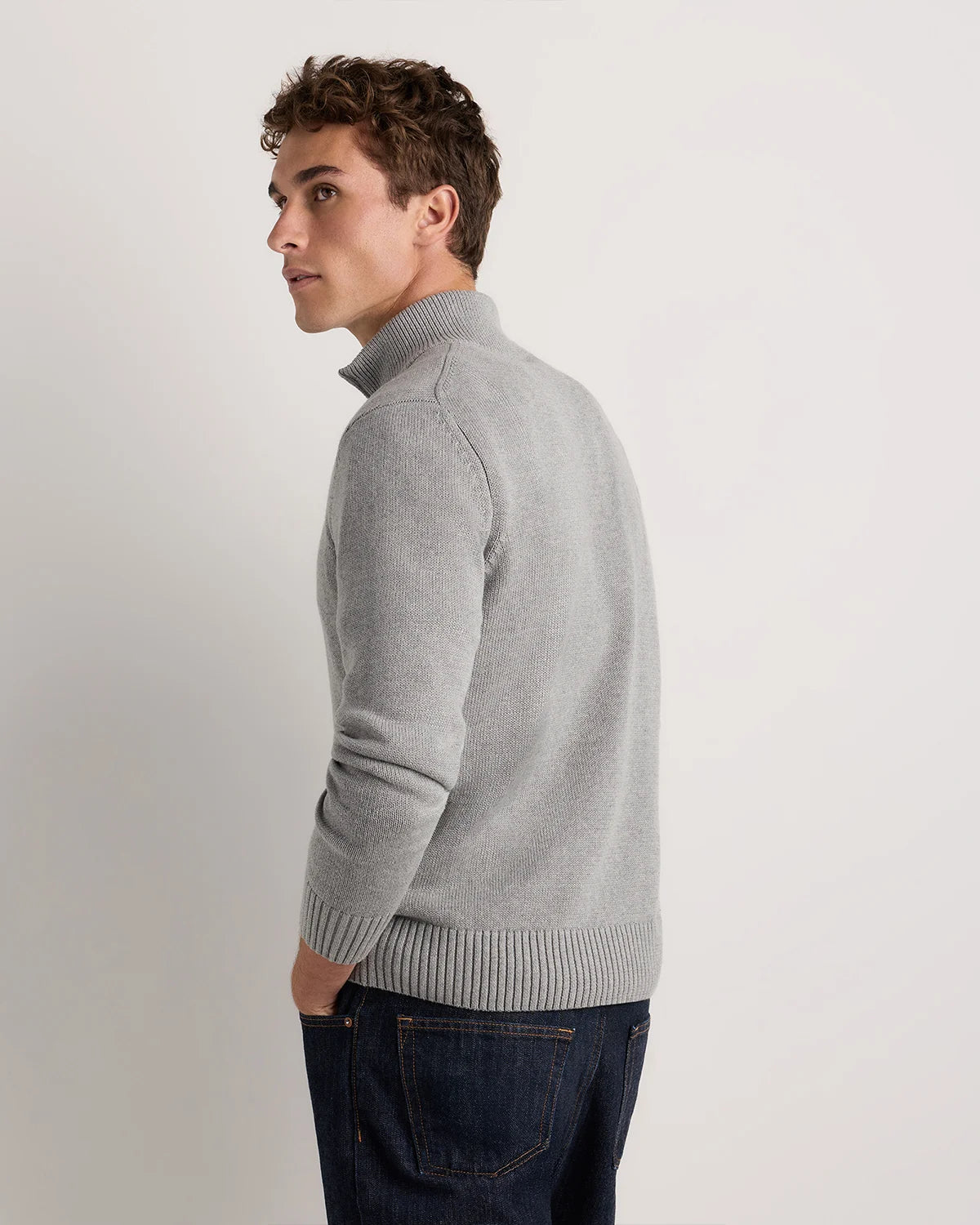 100% Organic Cotton Quarter-Zip Sweater - S / Moonstone Blue