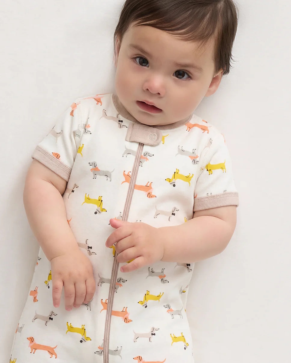 100% Organic Cotton Shortie Onesie Pajama - 0-3M / Animal Faces