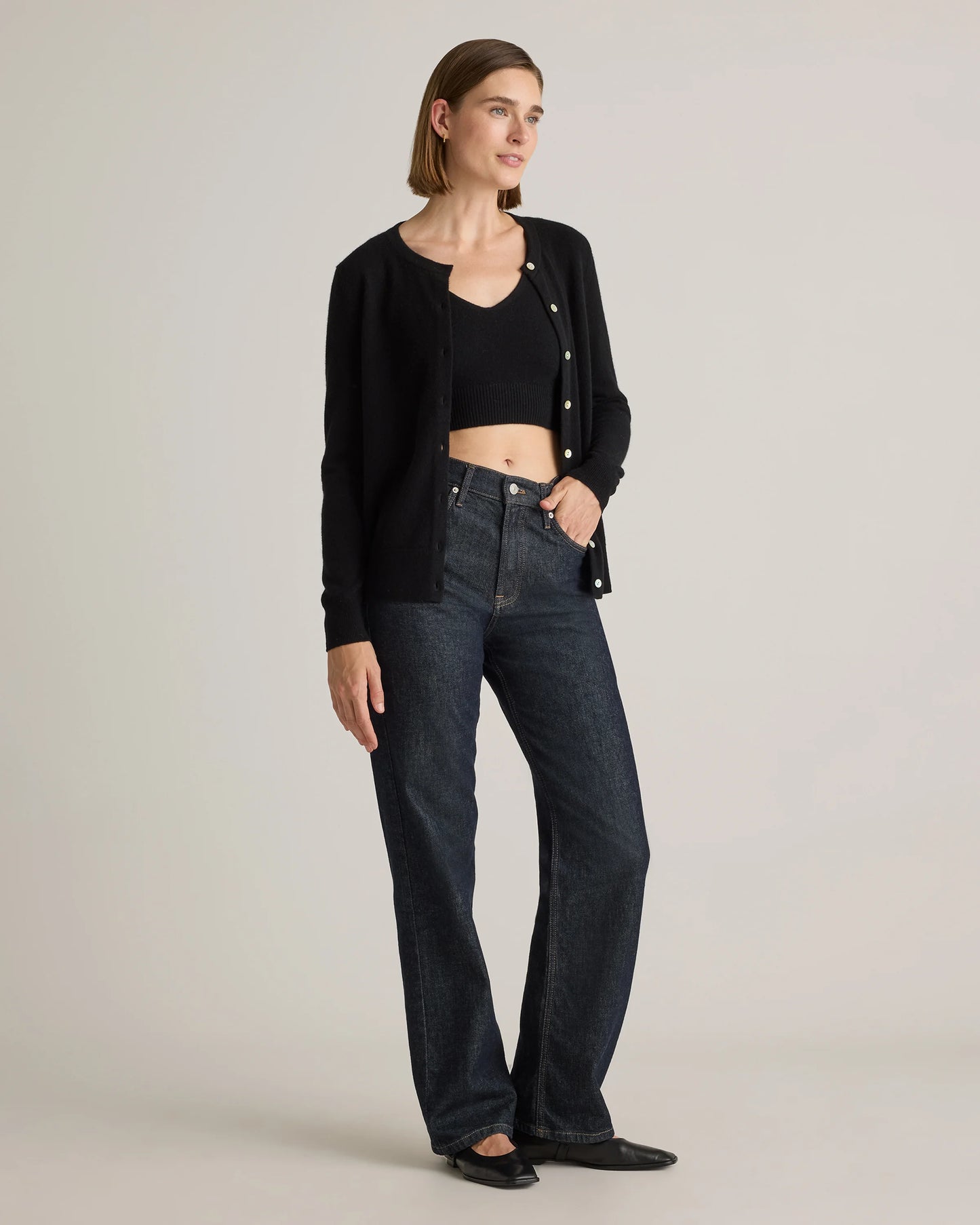 Mongolian Cashmere Cardigan Sweater - XS / Black
