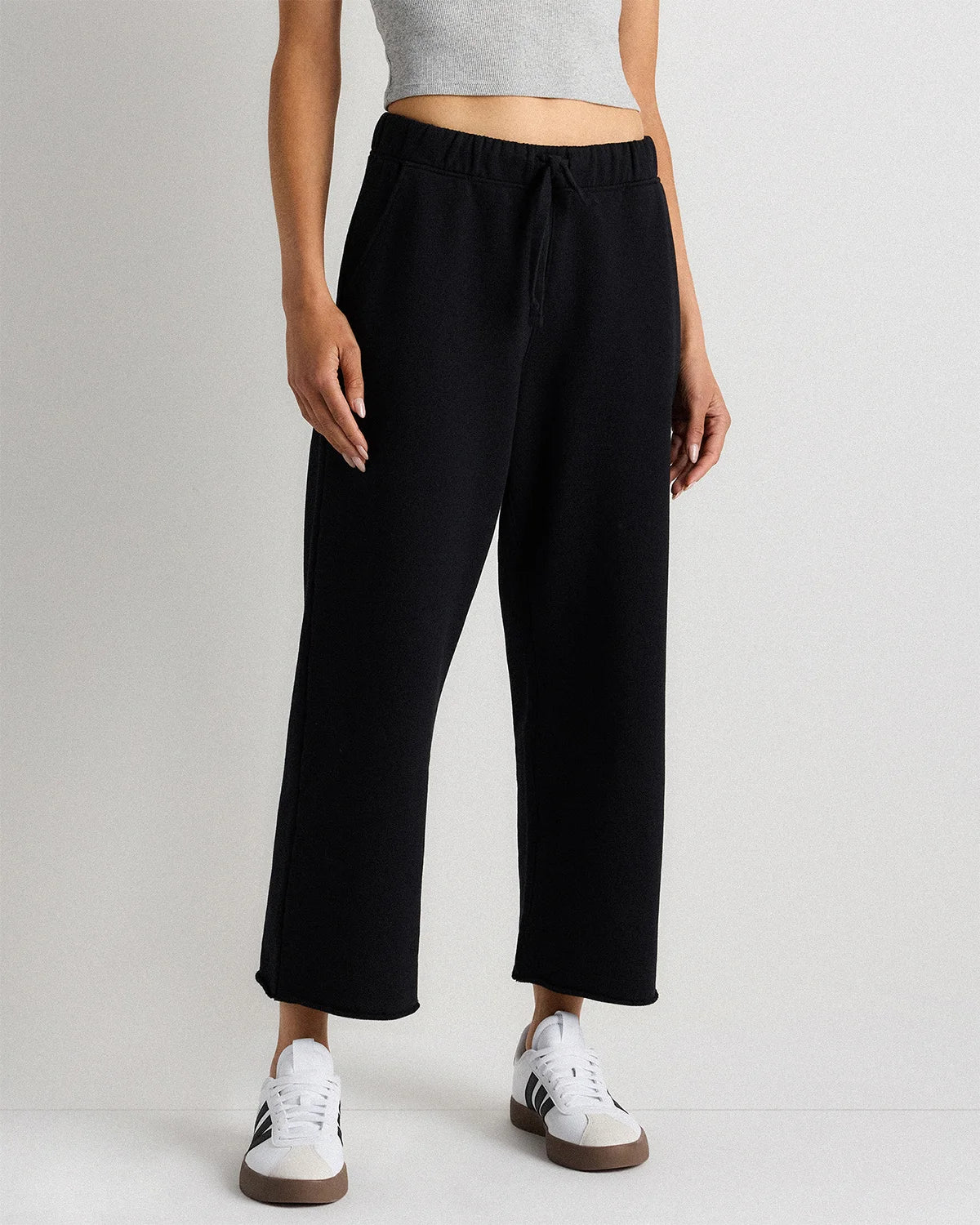 Organic French Terry Cropped Wide Leg Pants - XS / Ruby Red