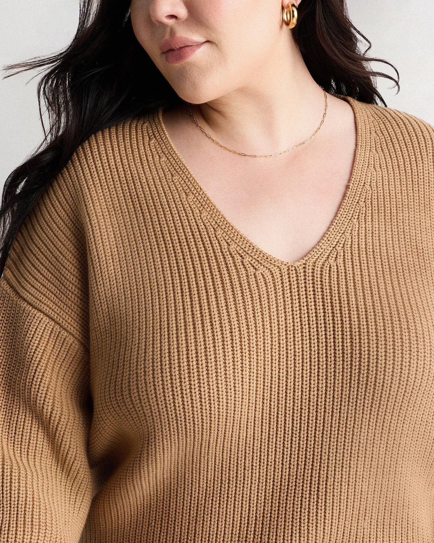 100% Organic Cotton Fisherman V-Neck Sweater - 1X / Speckled Beige