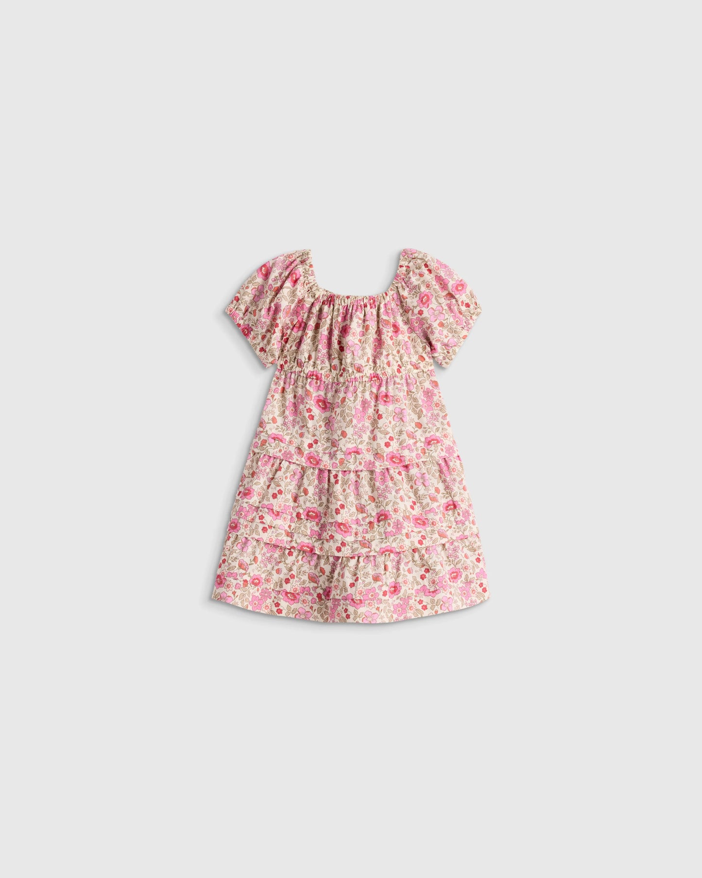 100% Organic Cotton Poplin Tiered Dress - 3-6M / Peach Floral