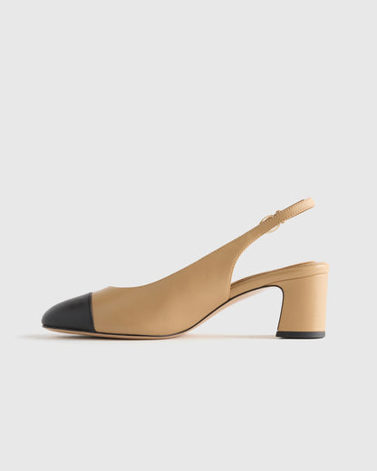 Italian Leather 65mm Cap Toe Slingback - 5 / Cashew