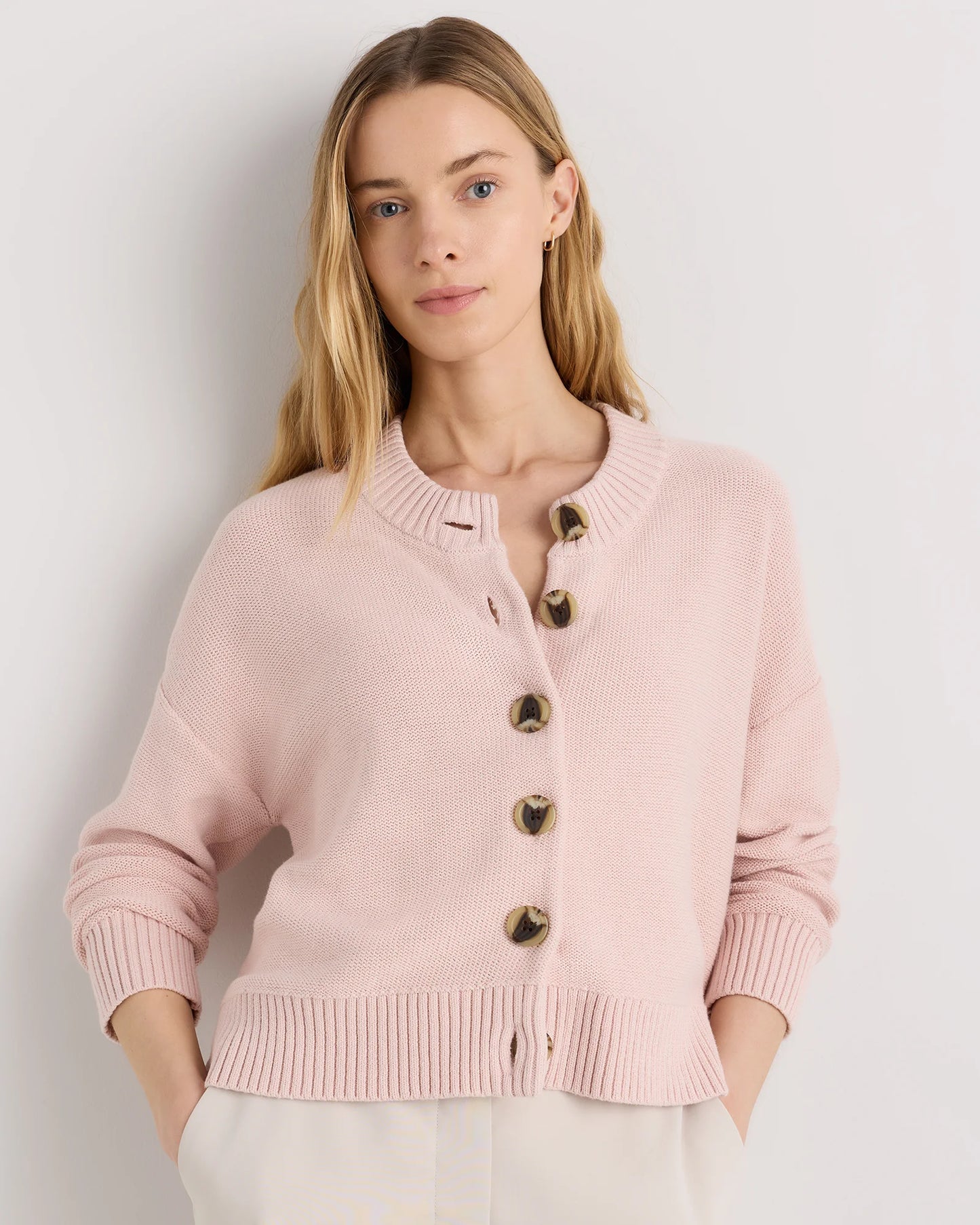 100% Organic Cotton Cropped Cardigan - XS / Heather Brown