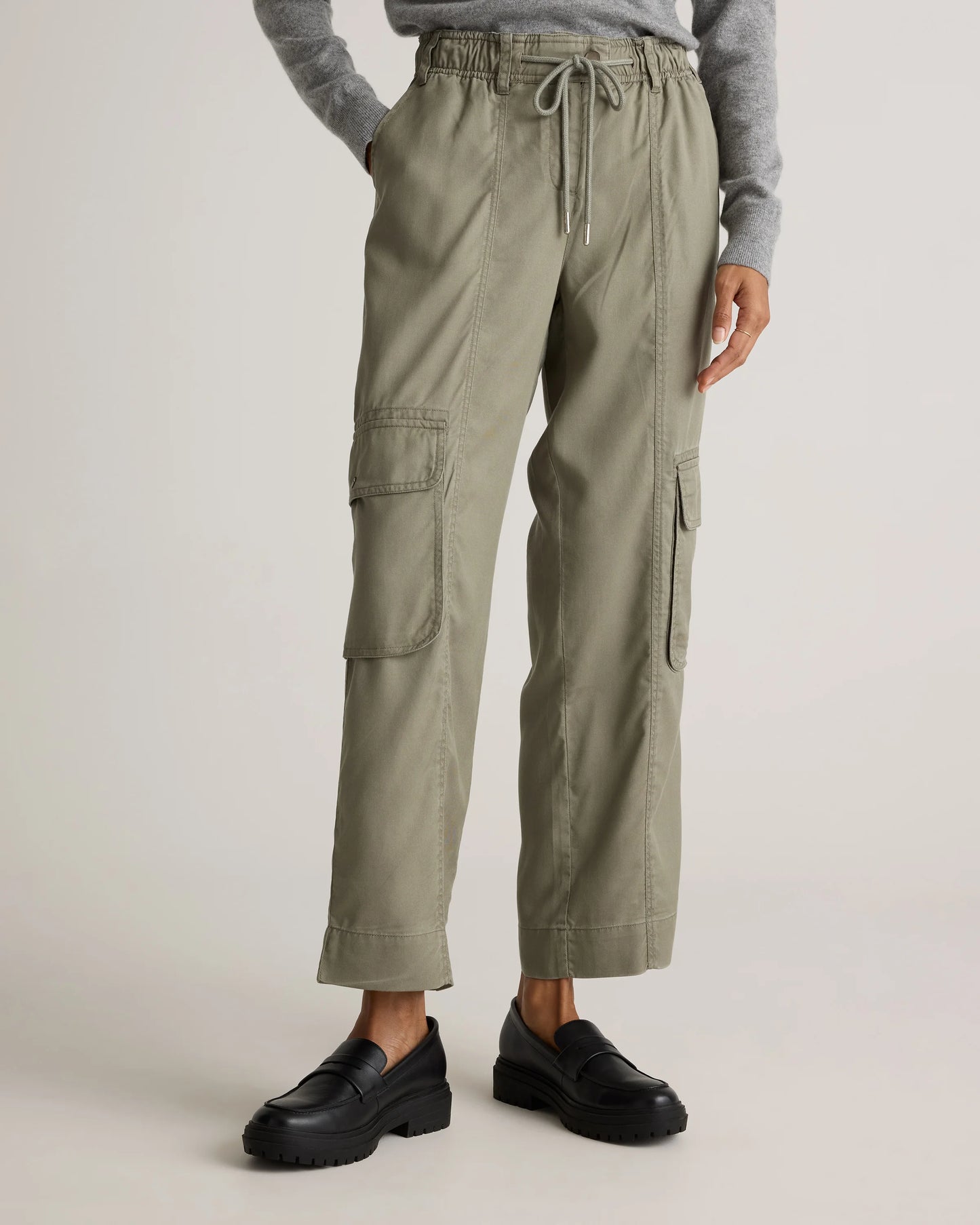 Vintage Wash Tencel Drawstring Cargo Pants - XS / Olive