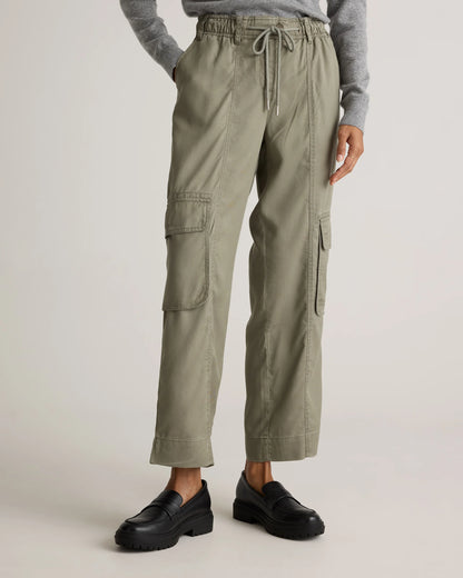 Vintage Wash Tencel Drawstring Cargo Pants - XS / Olive