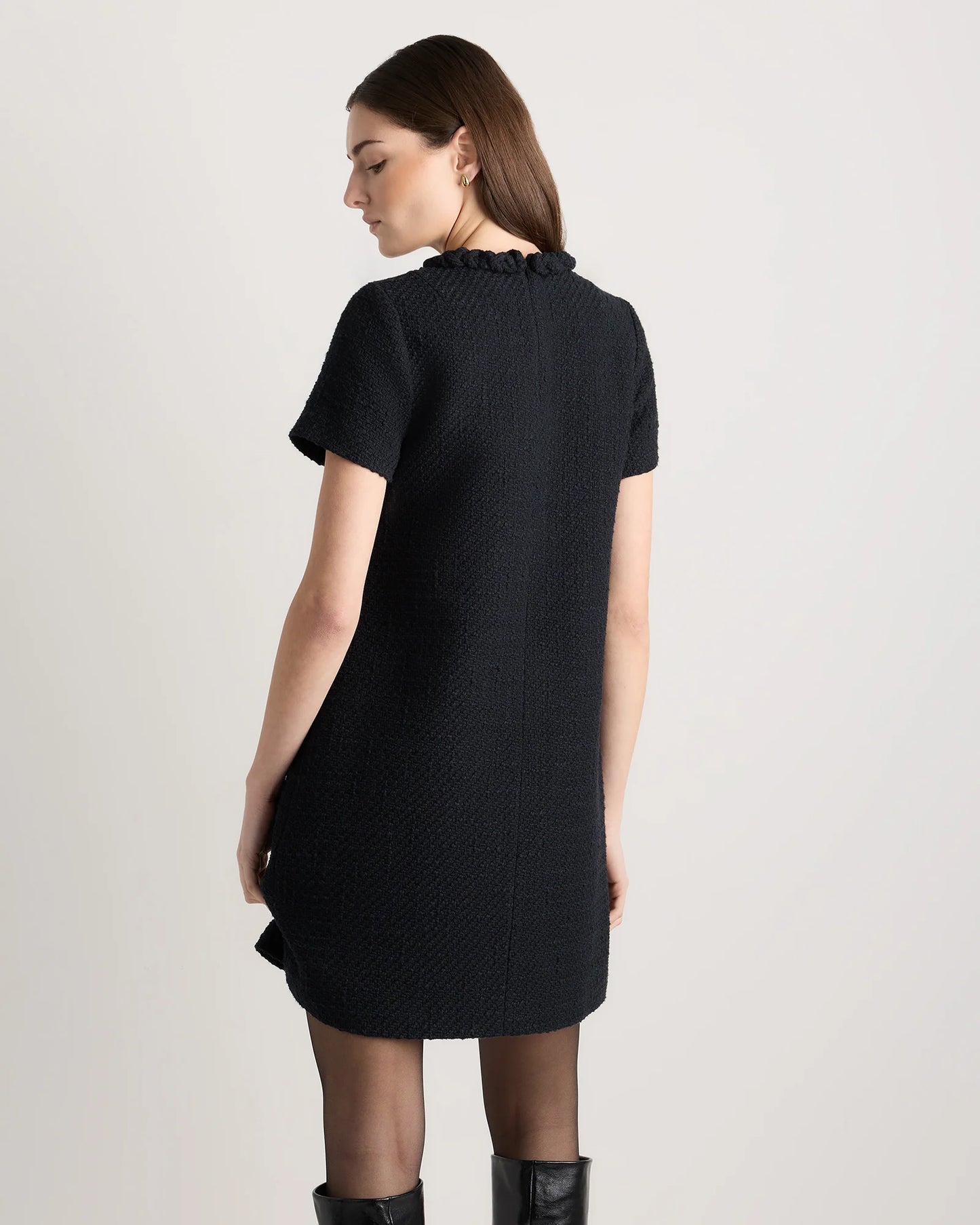 Tweed Short Sleeve Mini Dress - XS / True Black