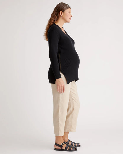 100% Organic Cotton Fisherman Side Zip Maternity & Nursing Sweater - XS / Black