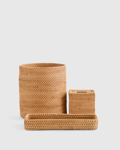 Handwoven Rattan Bathroom Accessories Set - One Size / Natural