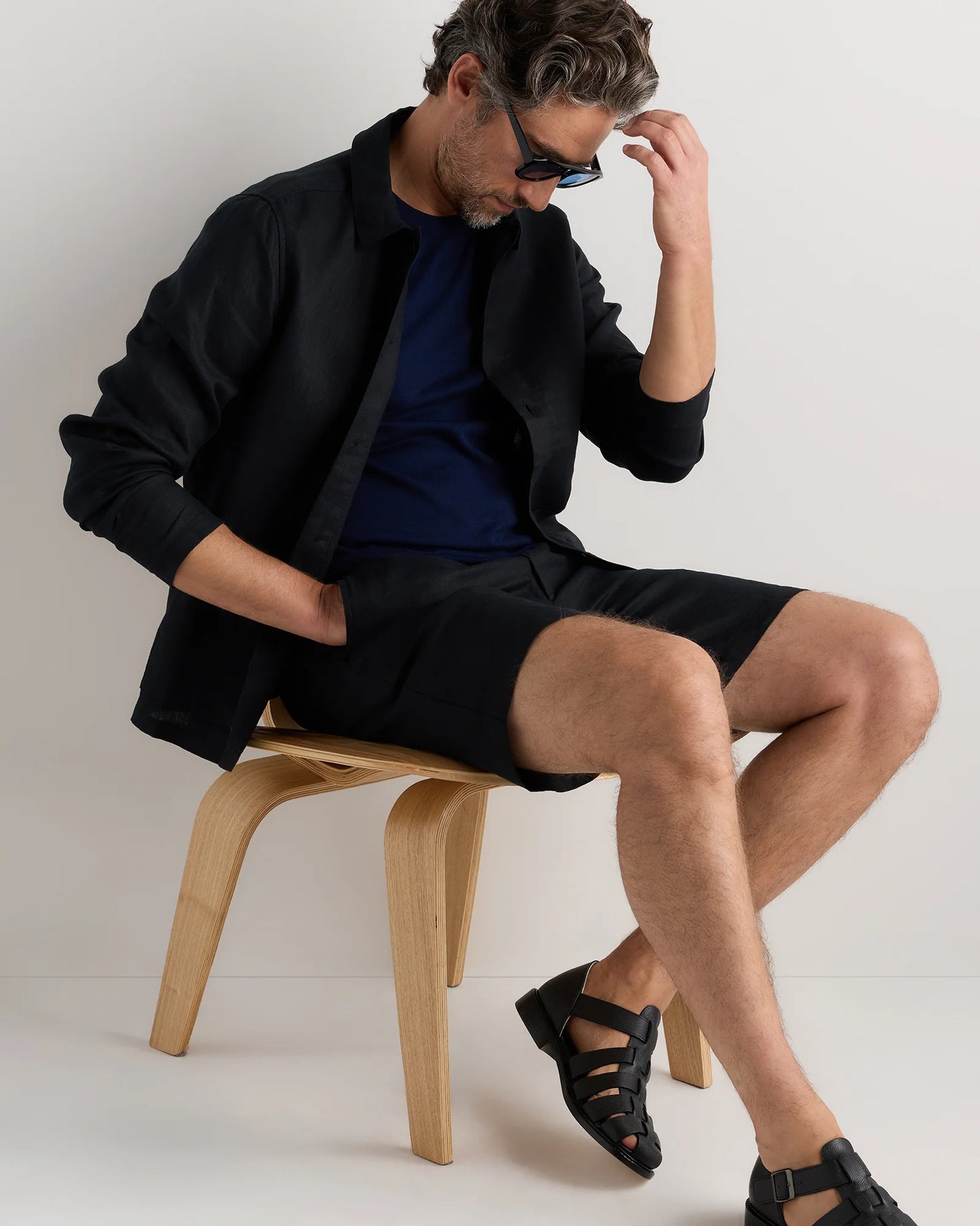 Cotton-Silk Short Sleeve Crewneck Sweater - S / Navy