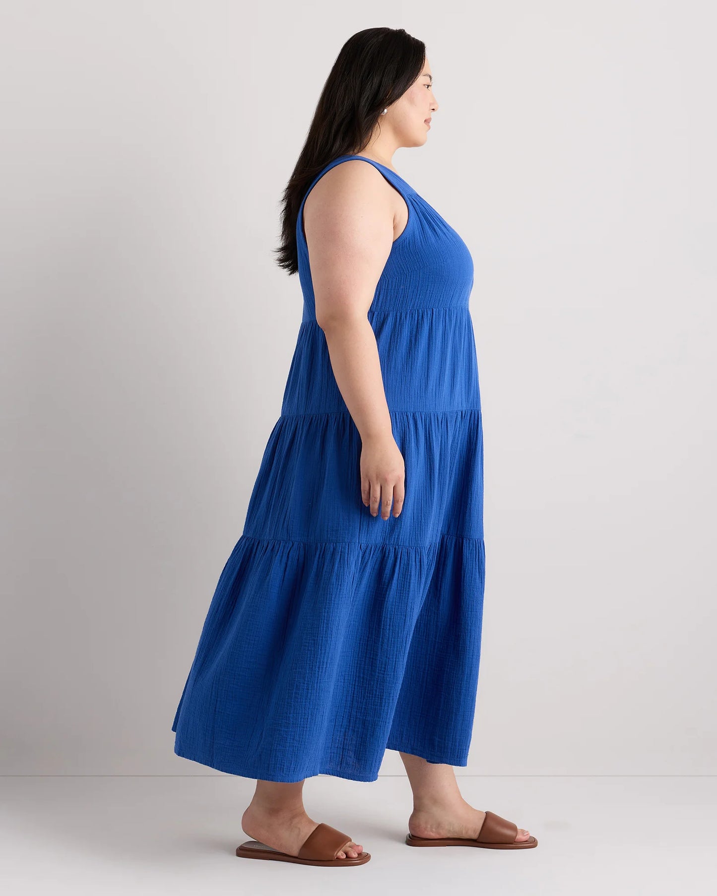 100% Organic Cotton Gauze Tiered Maxi Dress - 1X / Orchid Blue