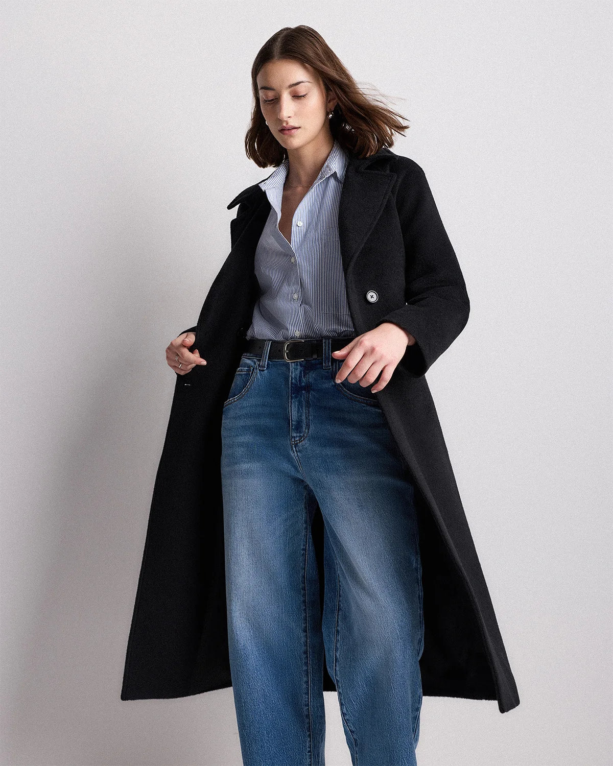Camel Hair Double-Breasted Long Wrap Coat - XS / Vicuna