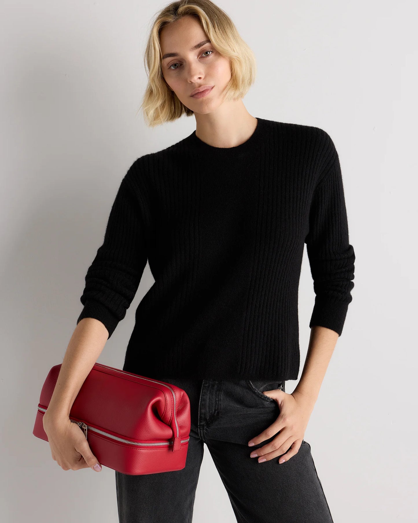 Italian Leather Dual Compartment Toiletry Bag - One Size / Ruby Red