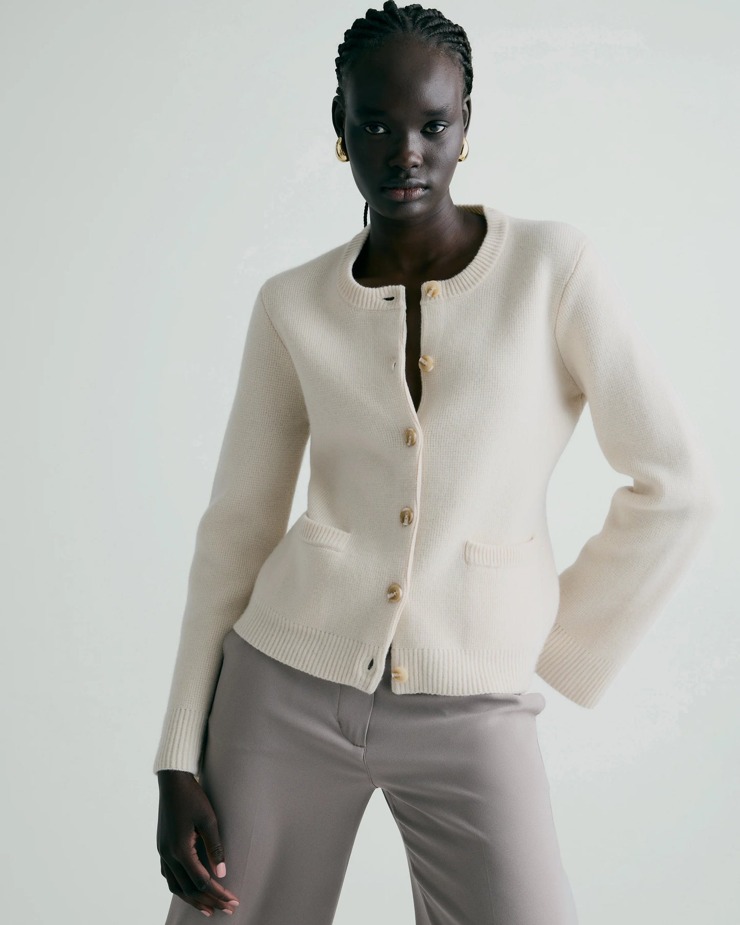 Mongolian Cashmere Structured Cardigan - XS / Oatmeal