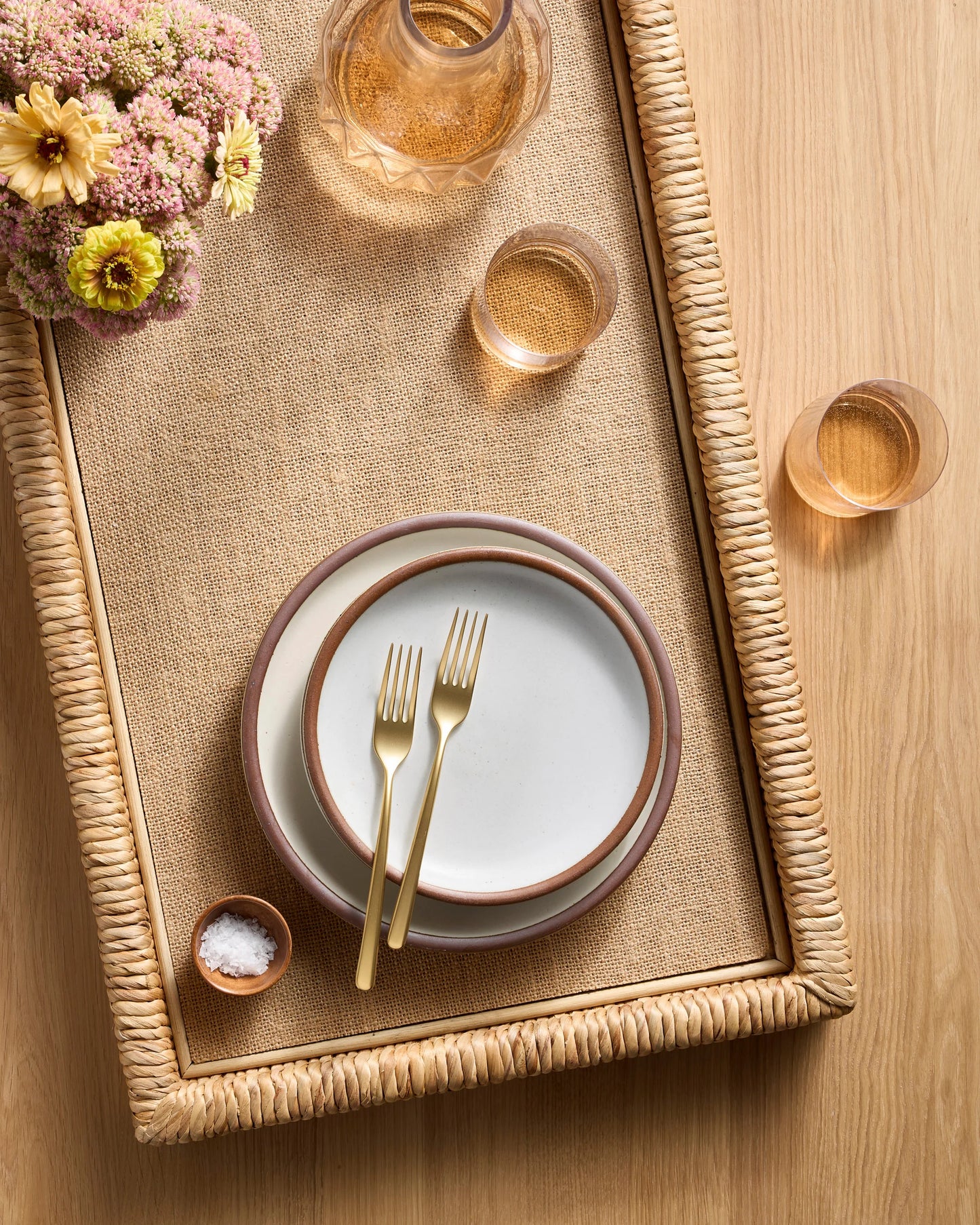 Handwoven Rectangular Decorative Tray - One Size / Natural