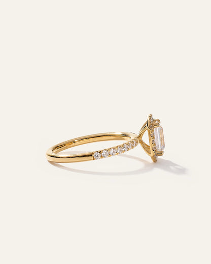 Lab Grown Diamond Emerald Halo Pave Engagement Ring - 1ct - 4 / Yellow Gold