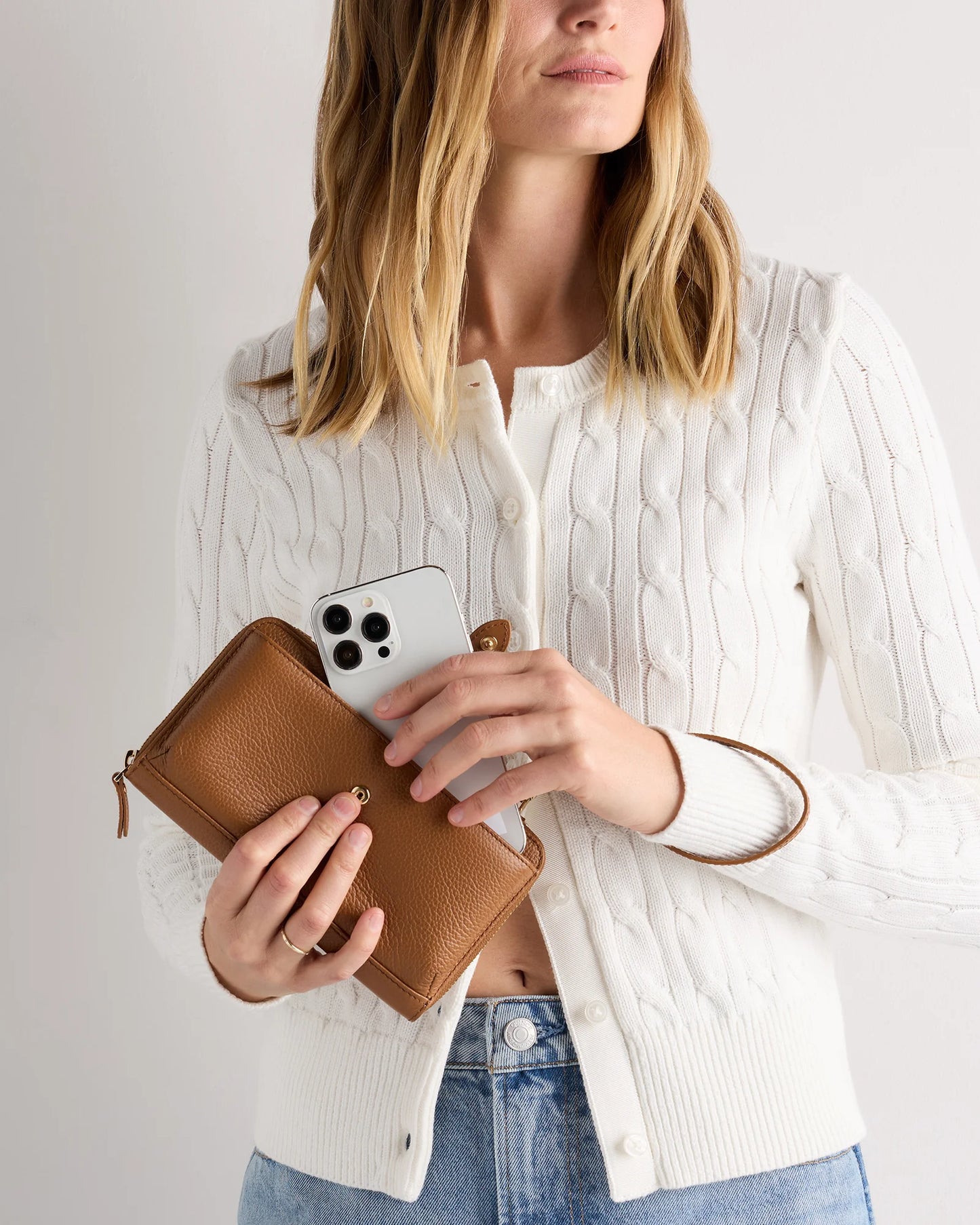 Italian Leather Phone Wallet Crossbody - One Size / Cognac