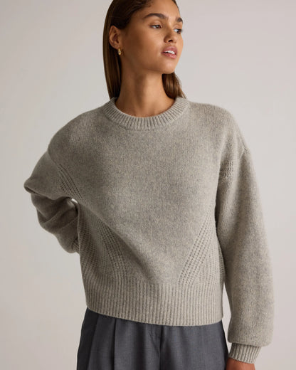 100% Yak Wool Pointelle Detail Relaxed Crew - XS / Heather Brown
