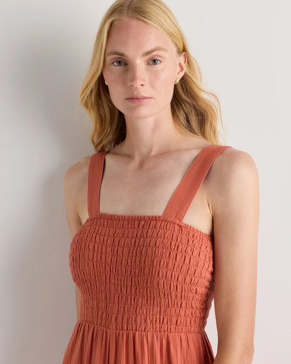 100% Organic Cotton Gauze Smocked Wide Leg Jumpsuit - XS / Spiced Orange