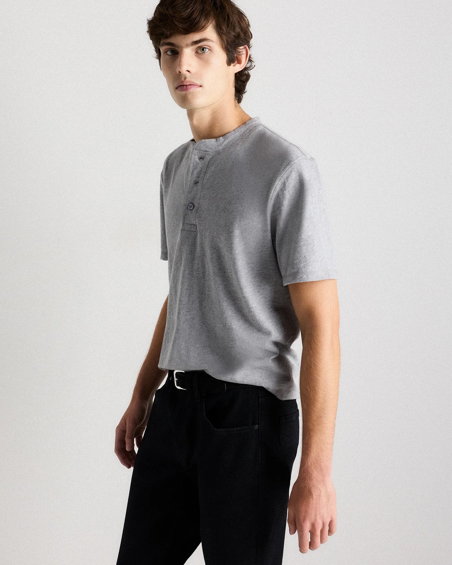 100% Organic Cotton Slub Henley Tee - S / Heather Grey