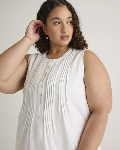 100% European Linen Sleeveless Swing Dress - 1X / Bayberry Olive