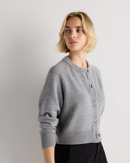 Australian Merino Wool Raglan Crewneck Cardigan - XS / Heather Grey