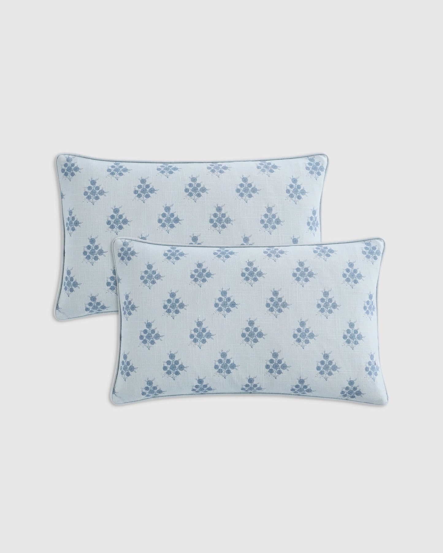 Piped Block Print Cotton Pillow Cover (Set of 2) - 12x20 / Natural