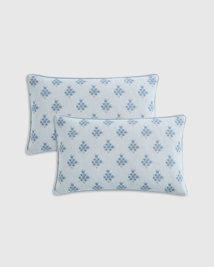 Piped Block Print Cotton Pillow Cover (Set of 2) - 12x20 / Natural