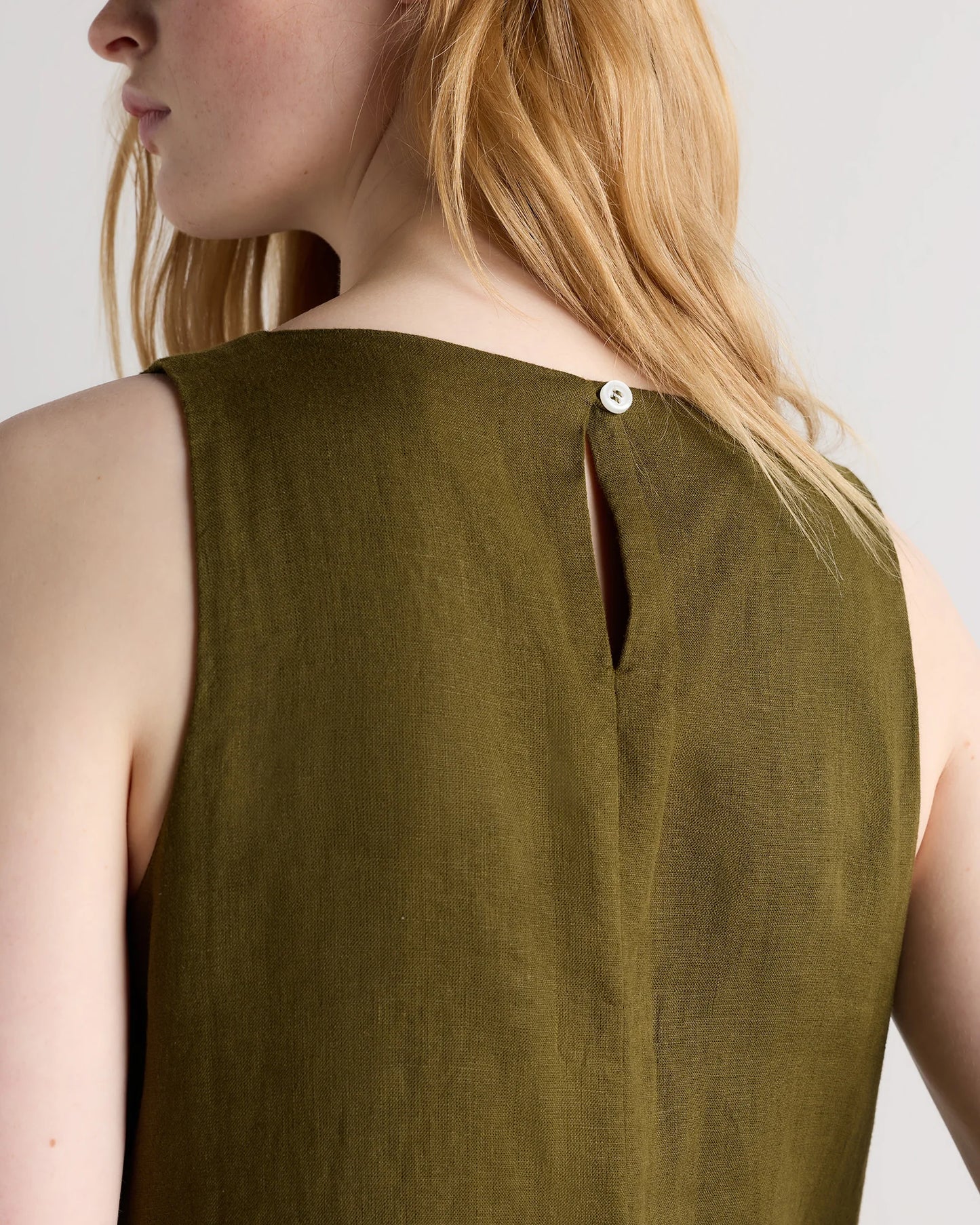 100% European Linen Tank Mini Dress - XS / Martini Olive