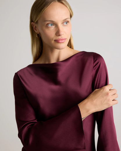 100% Washable Silk Long Sleeve Mini Dress - XS / Wine Tasting Red