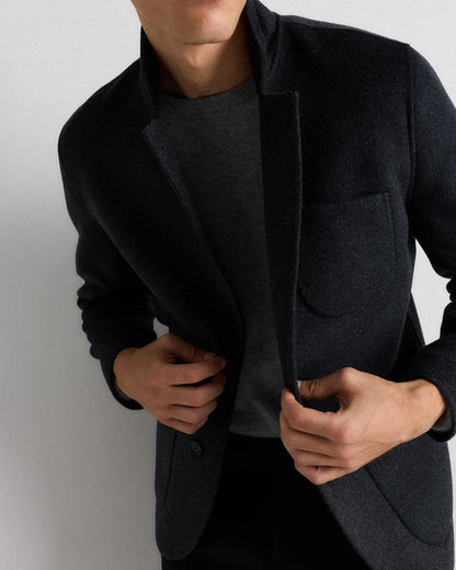 100% Mongolian Cashmere Double-Faced Chore Blazer - S / Heather Charcoal