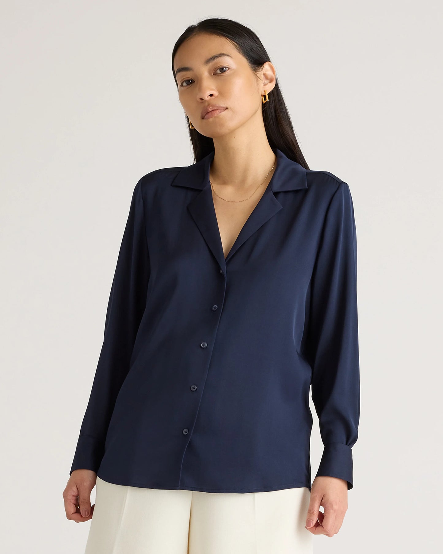 Washable Stretch Silk Notch Collar Blouse - XS / Moonstone Blue