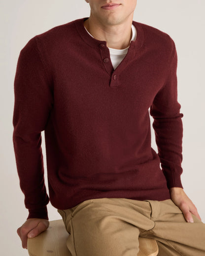 Mongolian Cashmere Henley Sweater - S / Brown