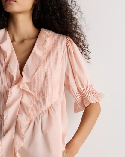 Organic Cotton Voile Short Sleeve Peasant Blouse - XS / Ballet Slipper