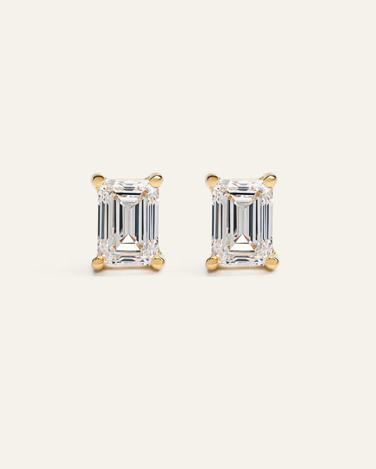 14K Gold Lab Grown Diamond Statement Emerald Studs - 6ctw - One Size / Yellow Gold