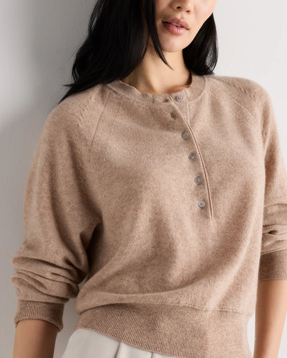 Mongolian Cashmere Dolman Sleeve Henley Sweater - XS / Oatmeal