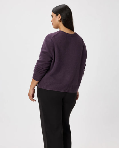 Mongolian Cashmere Boxy Crewneck Sweater - XS / Faded Denim/Brown/Ivory Variegated Stripe