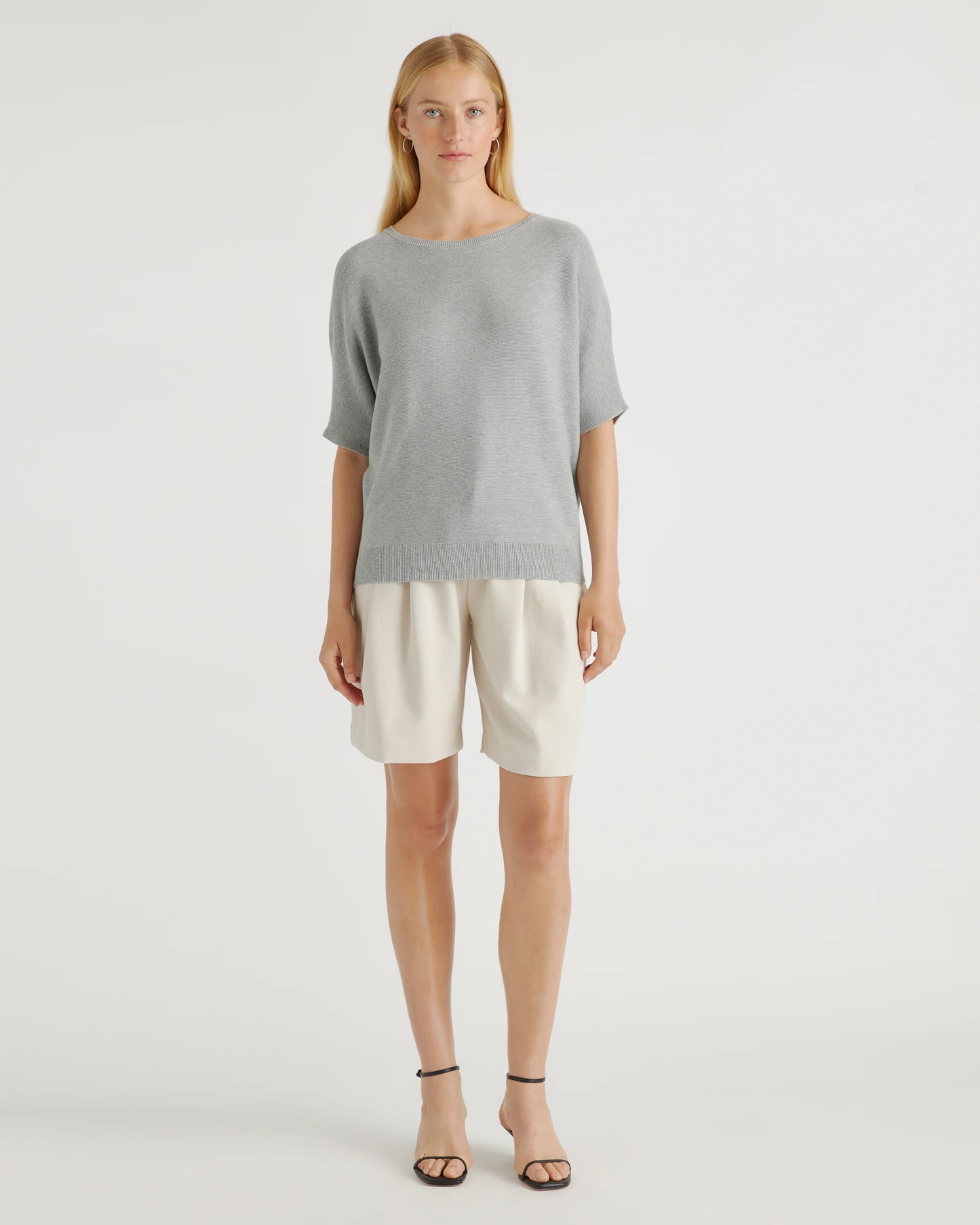 Lightweight Cotton Cashmere Link-Stitch Dolman Sweater - XS / Sugar Stone