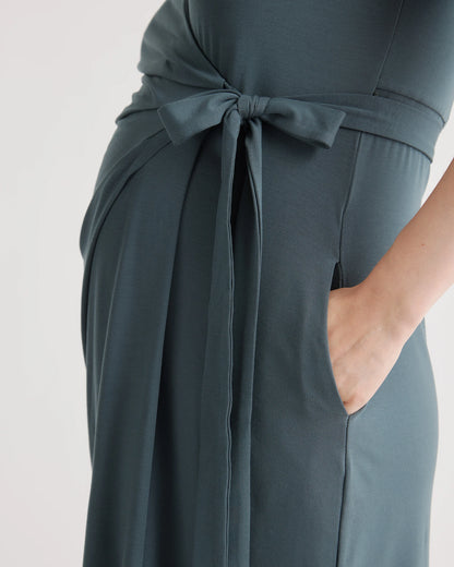 Tencel Jersey Maternity & Nursing Wrap Dress - XS / Dark Olive