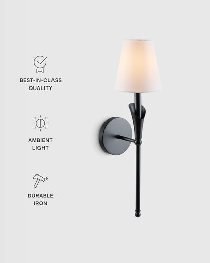 Flora Iron Sconce with Linen Shade - One Size / Brass
