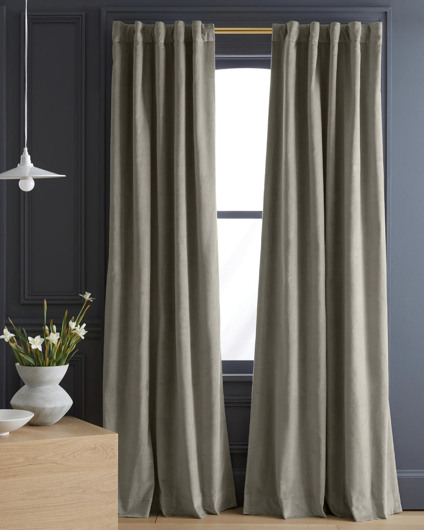 Cotton Velvet Room Darkening Curtain - Single Panel - 48x84 / Ivory