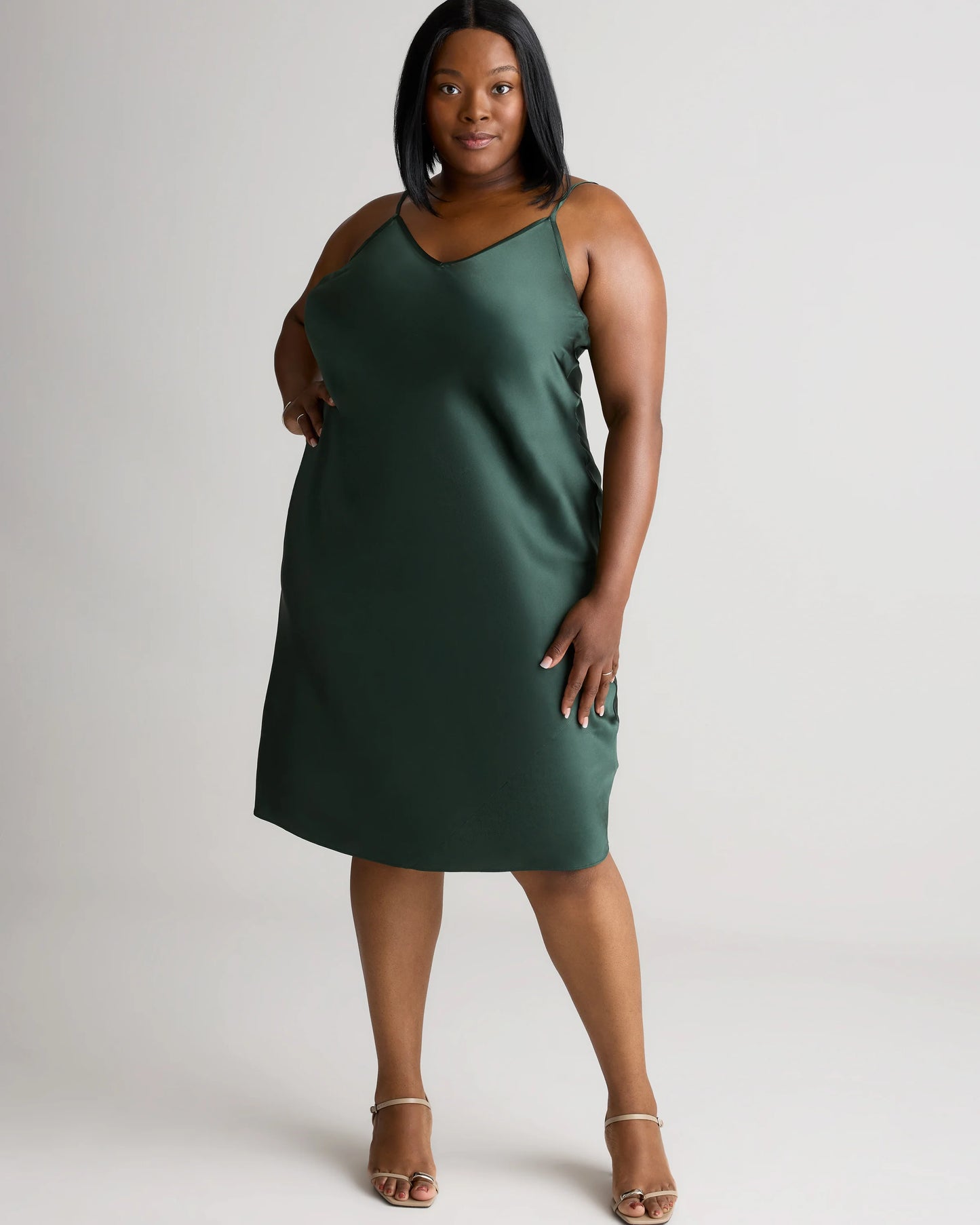 100% Washable Silk Slip Dress - 1X / Champagne