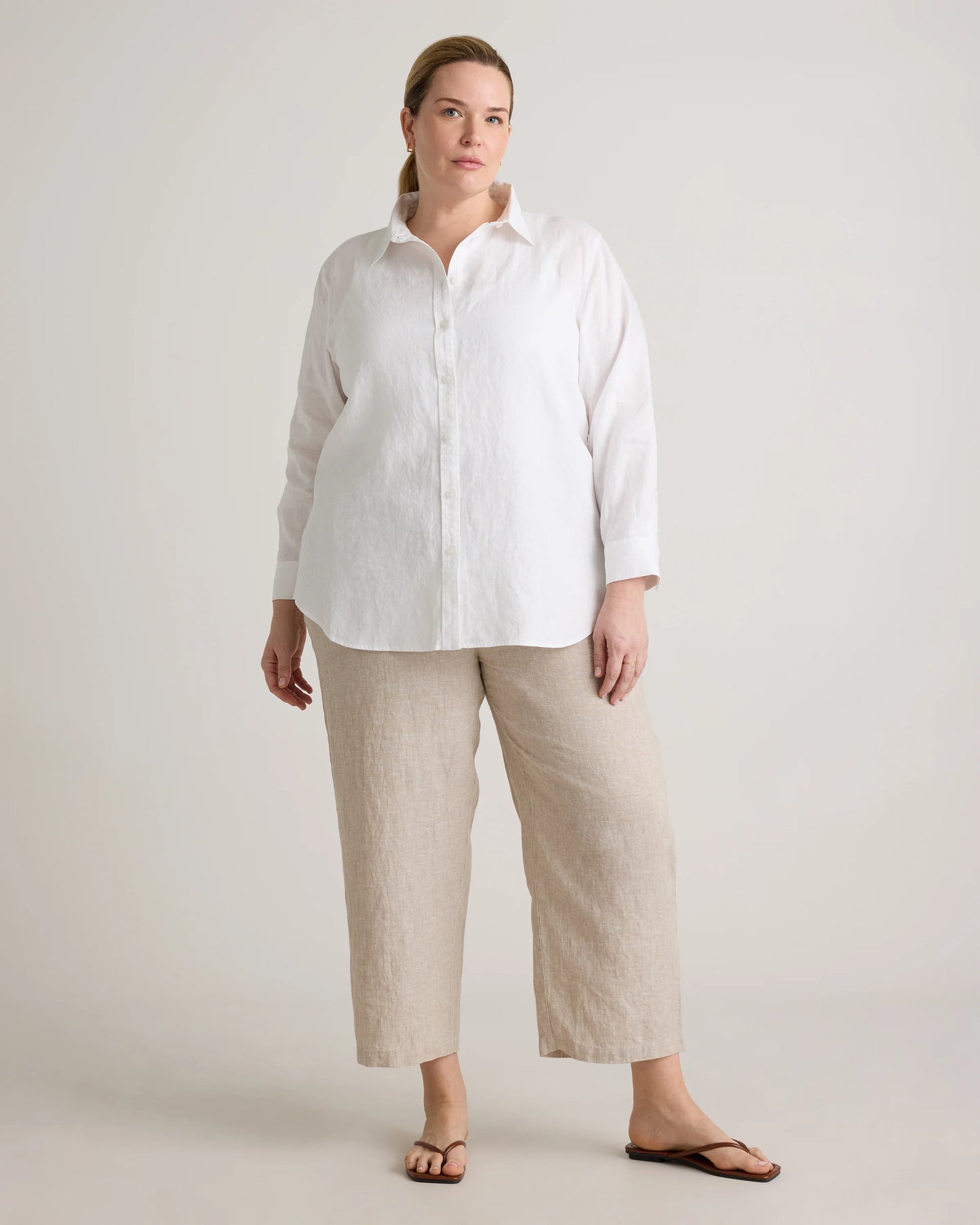 100% European Linen Long Sleeve Shirt - 1X / Flax