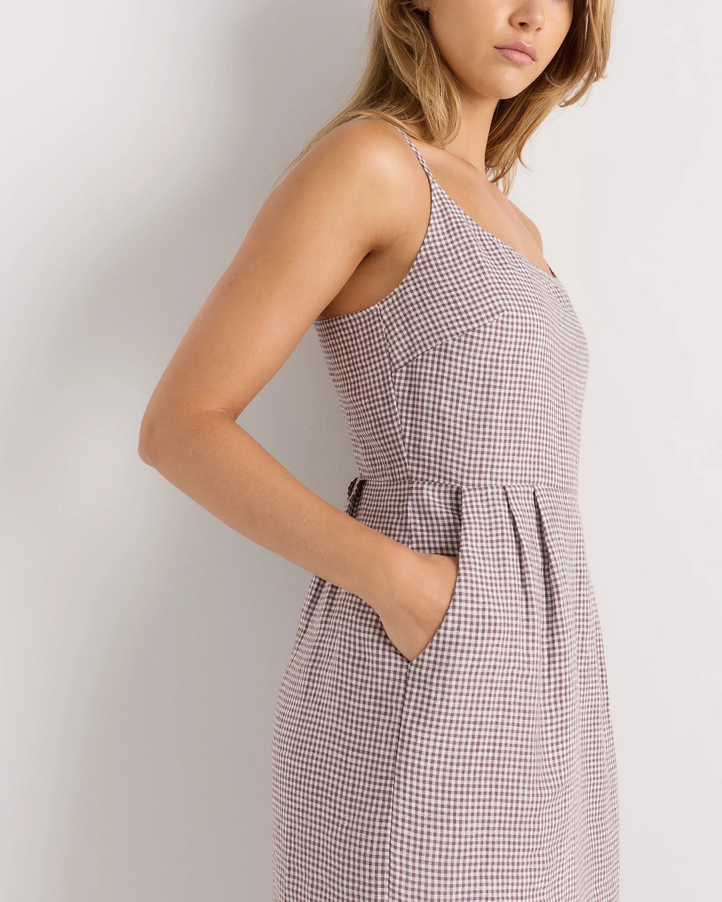 100% European Linen Scoop Neck Midi Dress - XS / Ivory Porcelain Blue Petite Floral
