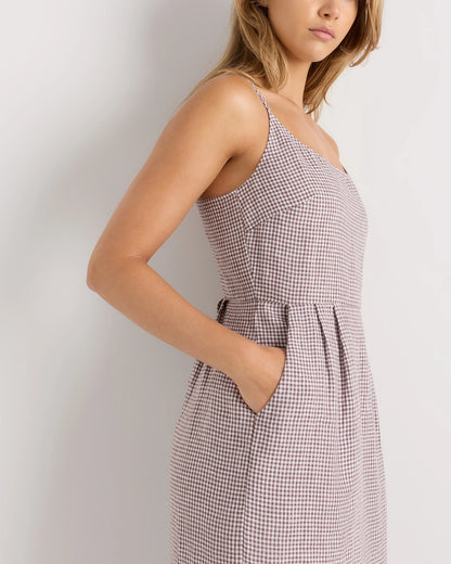 100% European Linen Scoop Neck Midi Dress - XS / Ivory Porcelain Blue Petite Floral