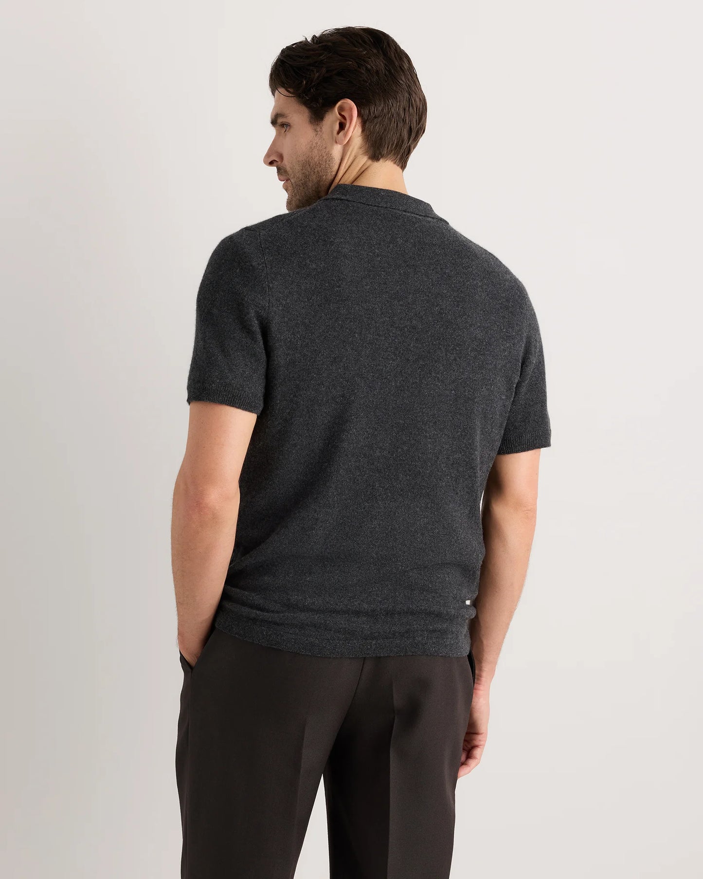 100% Mongolian Cashmere Short Sleeve Polo Sweater - S / Heather Storm Blue