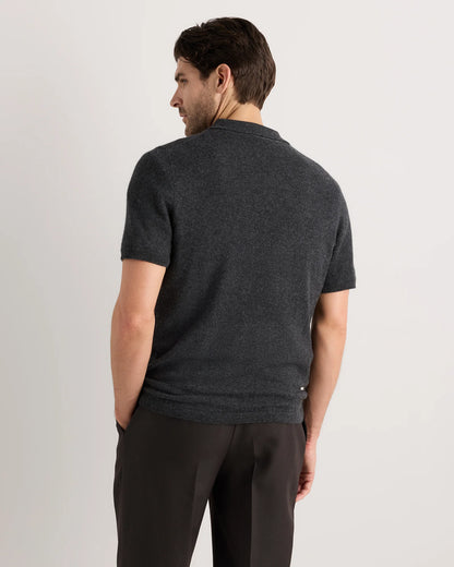 100% Mongolian Cashmere Short Sleeve Polo Sweater - S / Heather Storm Blue